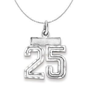 Silver, Varsity Collection, Small D/C Number 25 Necklace - 20 In